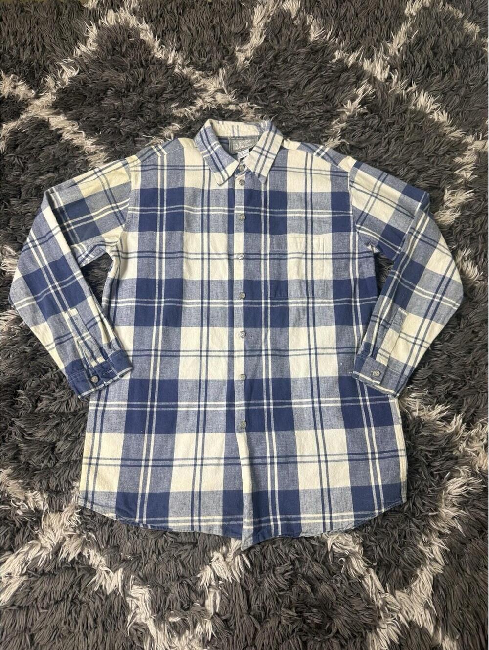 Vintage 90s Sam & Libby Plaid Flannel Shirt Mens Small Blue 100% Cotton